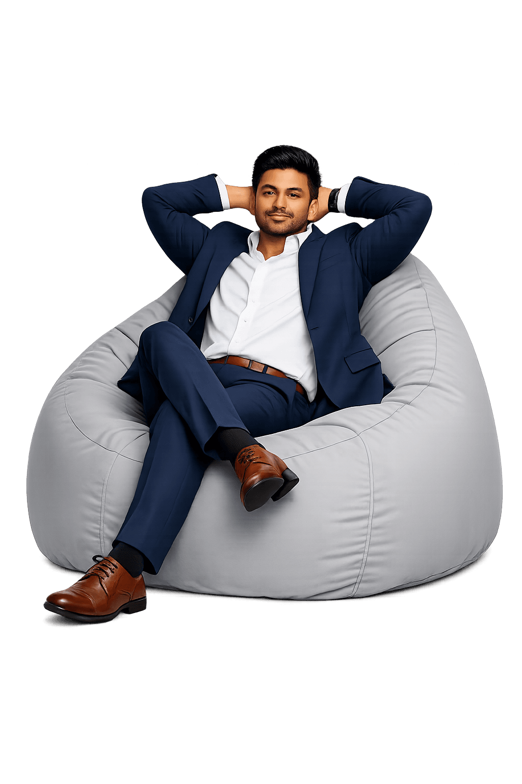 Professional sitting in a beanbag chair